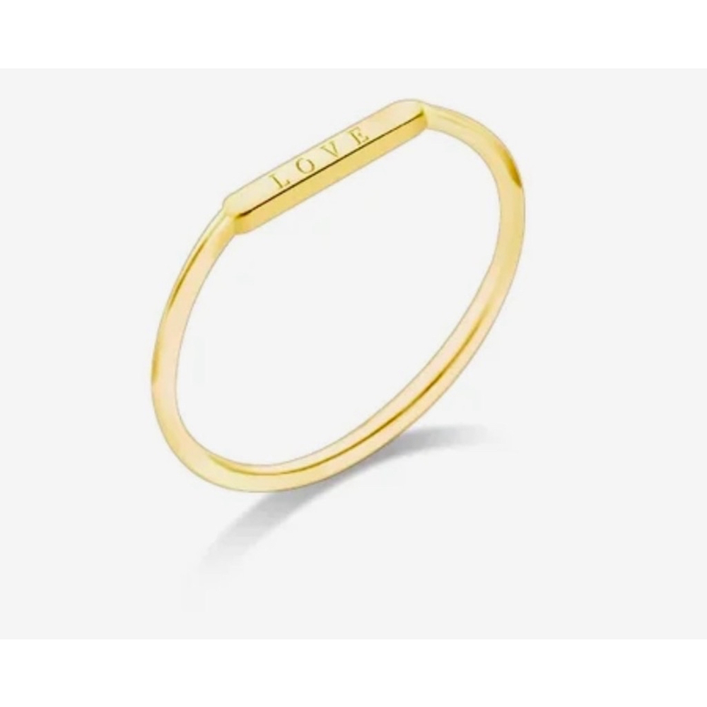 Dainty 14k Gold Plated 925 Silver “LOVE” Bar Ring, Size 6